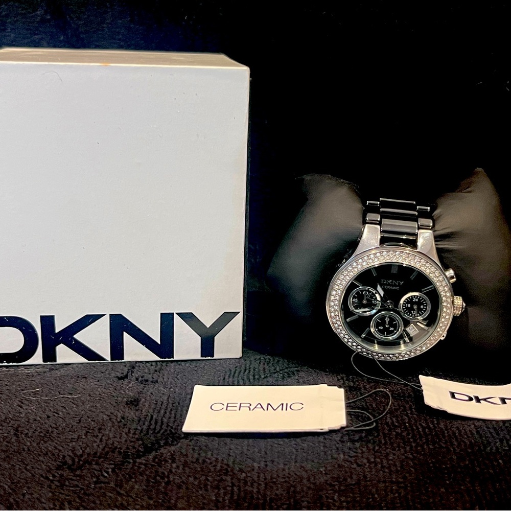 DKNY ceramic face watch with crystals